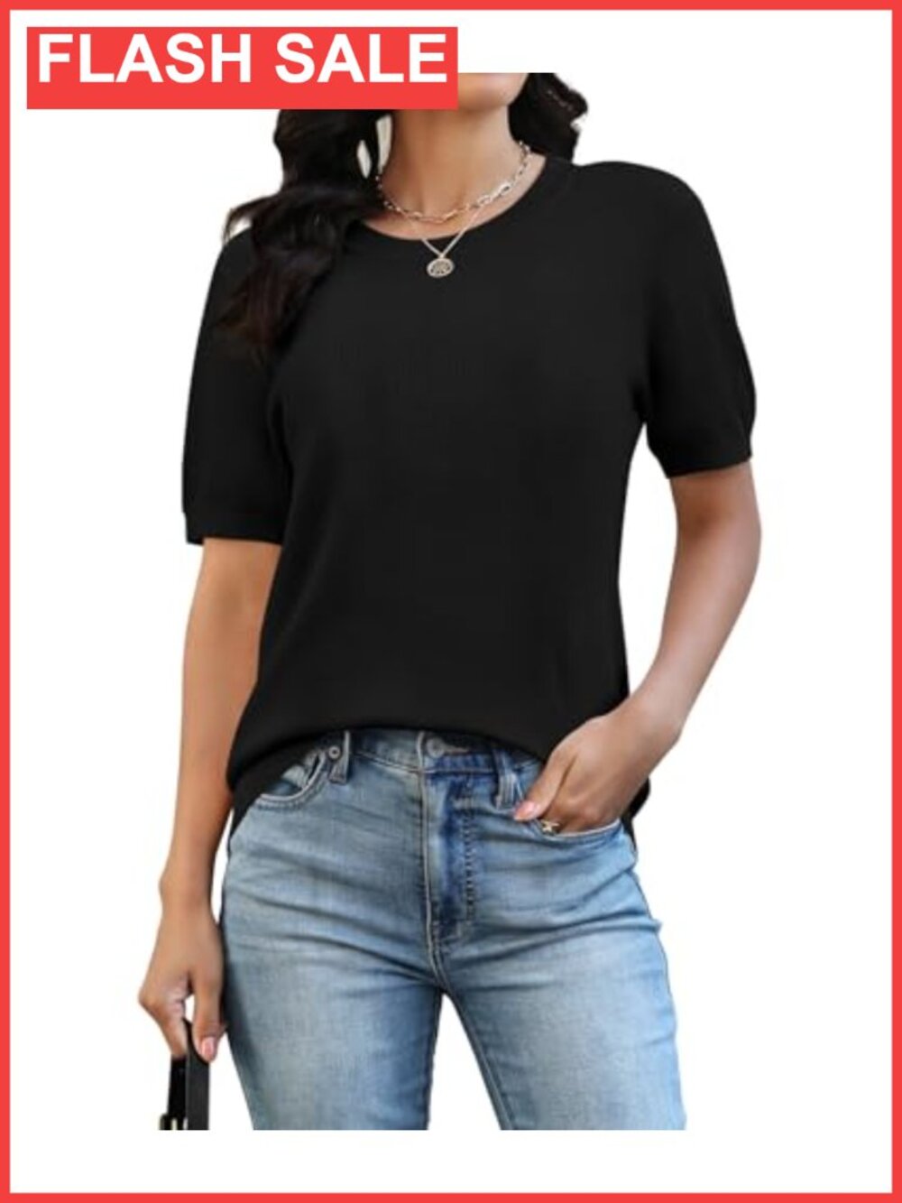 Short Sleeve Sweater Womens Lightweight Crew Neck Pullover Knit Top